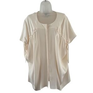 Lafayette 148 New York Tunic Shirt Womens Large White Silk Kimono Ruched Top
